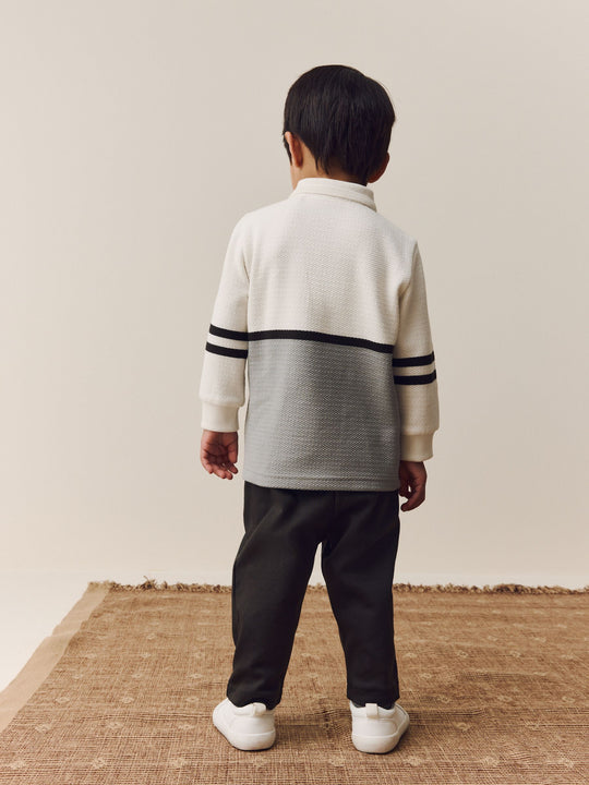 Grey/White Zip Long Sleeve Polo Shirt And Joggers Set (3mths-7yrs)