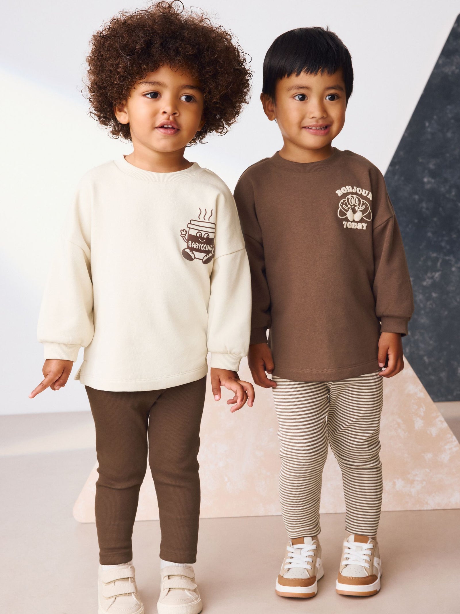 Brown/Cream Babyccino Long Sleeve Tops & Leggings Set 2 Pack (3mths-7yrs)