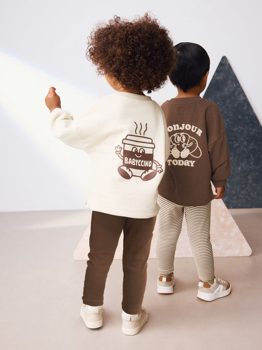 Brown/Cream Babyccino Long Sleeve Tops & Leggings Set 2 Pack (3mths-7yrs)