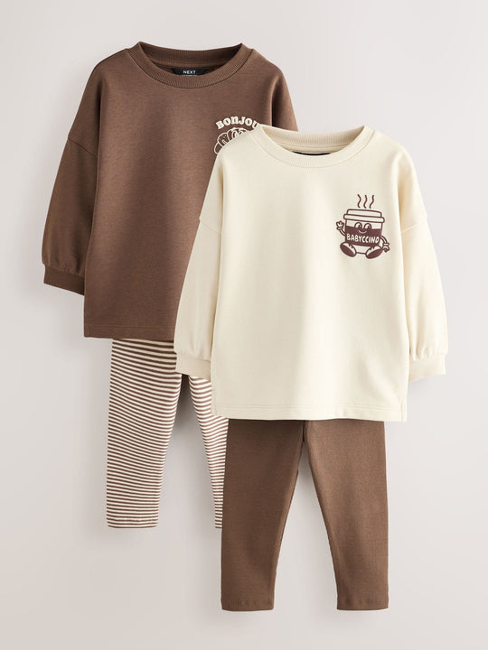 Brown/Cream Babyccino Long Sleeve Tops & Leggings Set 2 Pack (3mths-7yrs)