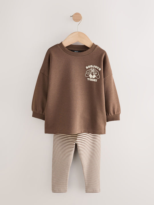 Brown/Cream Babyccino Long Sleeve Tops & Leggings Set 2 Pack (3mths-7yrs)