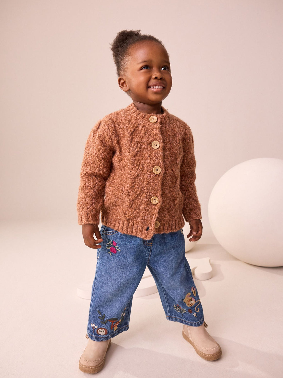 Chocolate Brown Chunky Knit Bobble Cardigan (3mths-10yrs)