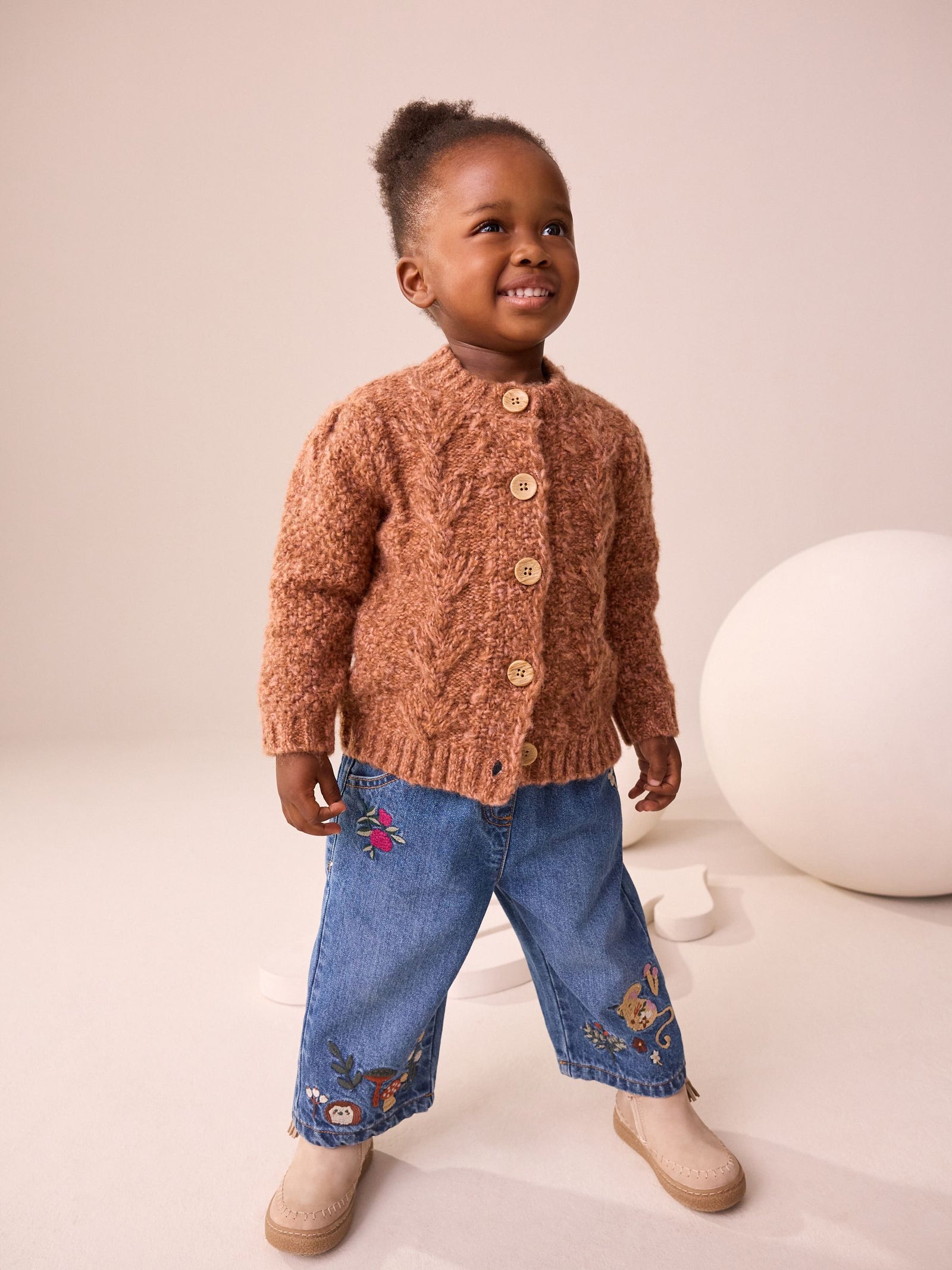 Chocolate Brown Chunky Knit Bobble Cardigan (3mths-10yrs)