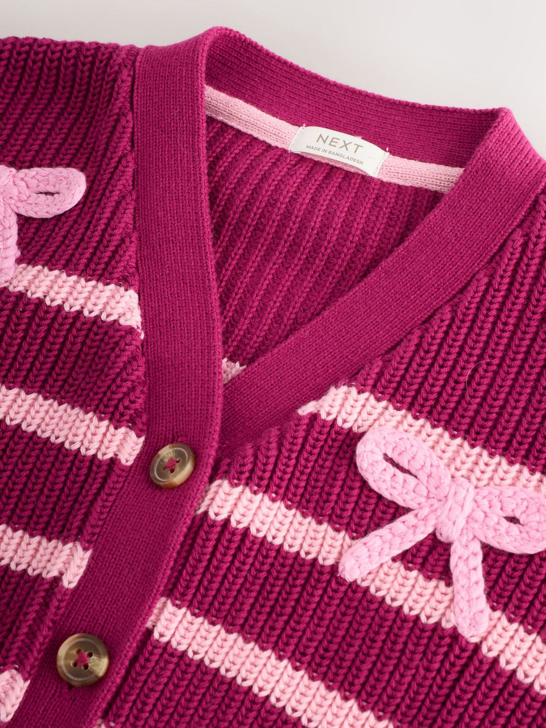 Pink Bow Stripe V-Neck Cardigan (3mths-7yrs)
