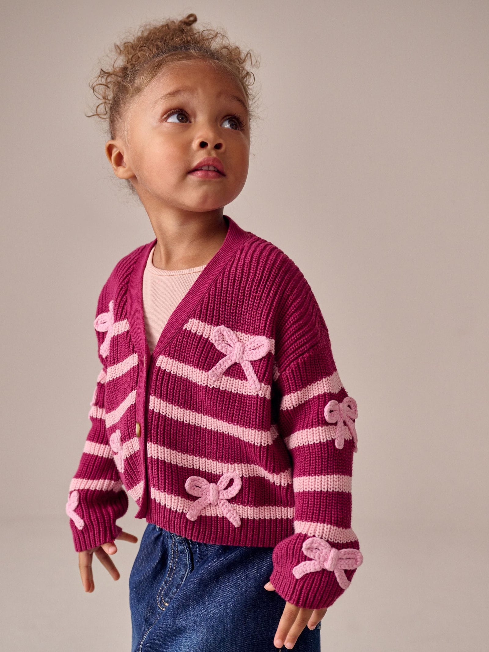Pink Bow Stripe V-Neck Cardigan (3mths-7yrs)