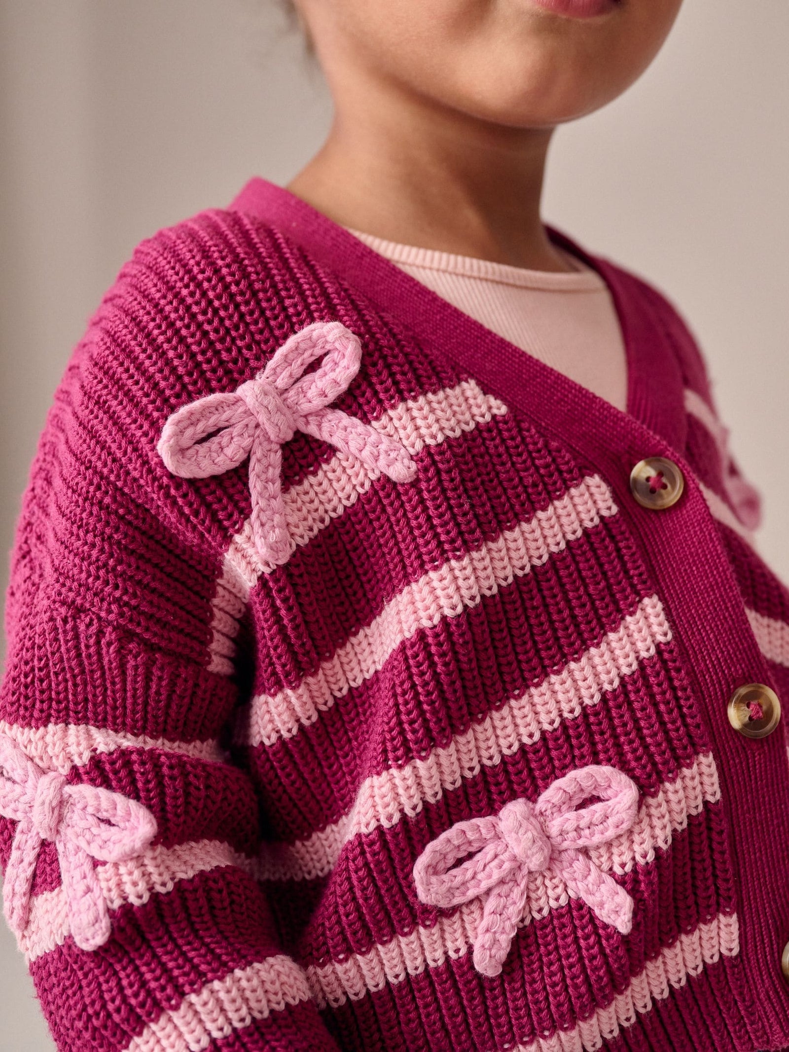 Pink Bow Stripe V-Neck Cardigan (3mths-7yrs)