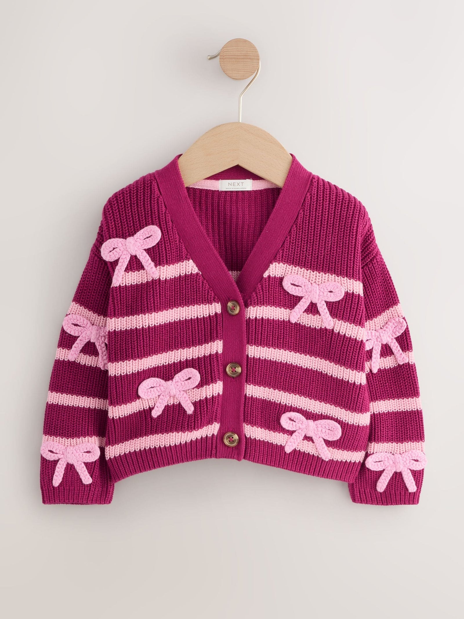Pink Bow Stripe V-Neck Cardigan (3mths-7yrs)
