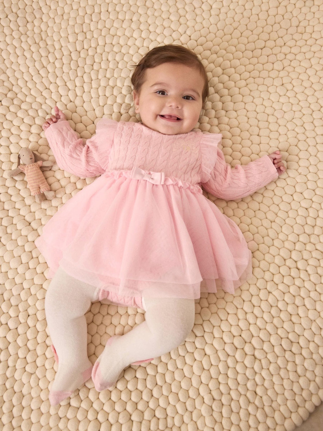 Baker by Ted Baker 2 Piece Pink Knitted Mesh Dresses & Tights Set immediate