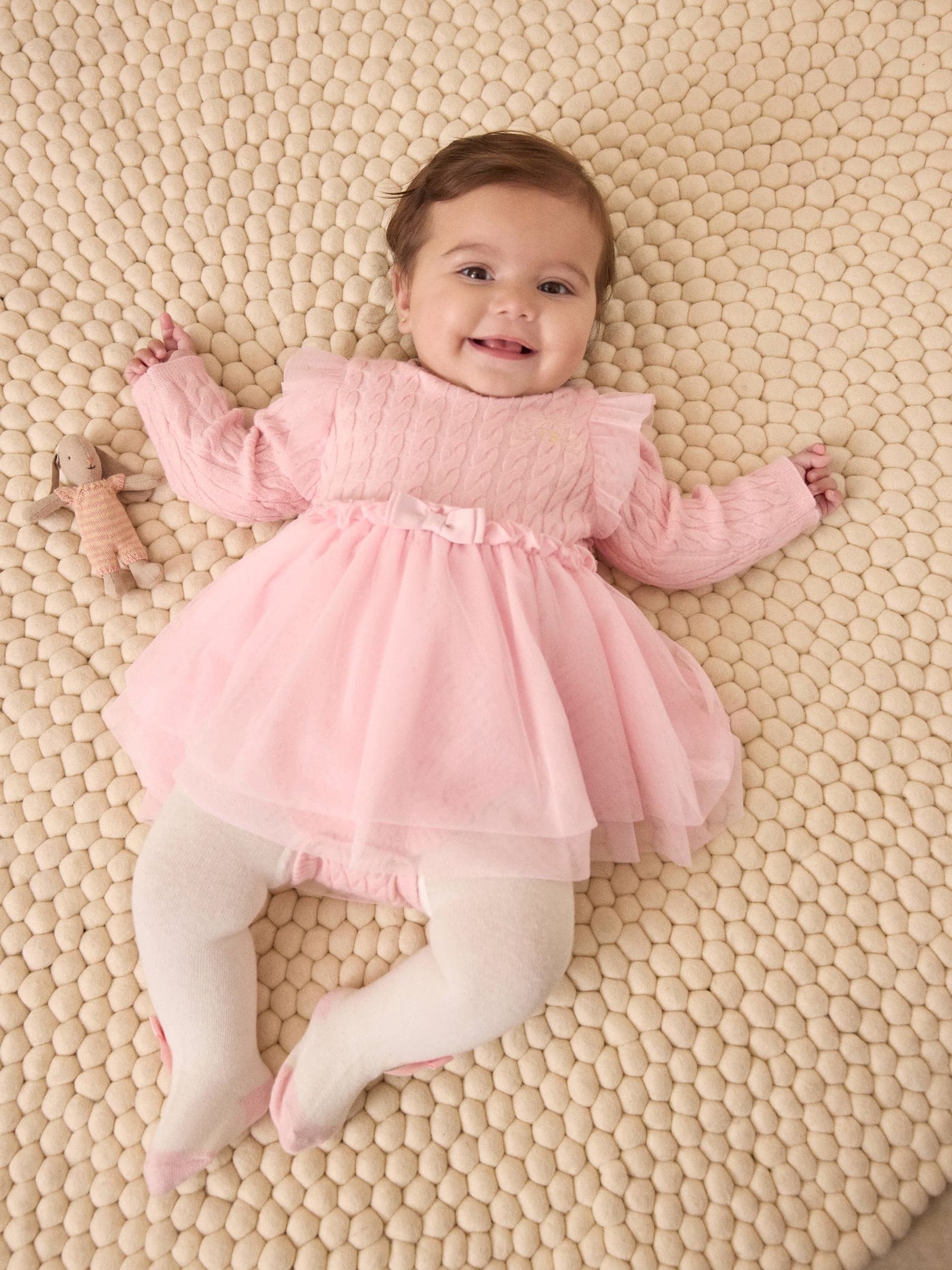 Baker by Ted Baker 2 Piece Pink Knitted Mesh Dresses & Tights Set immediate