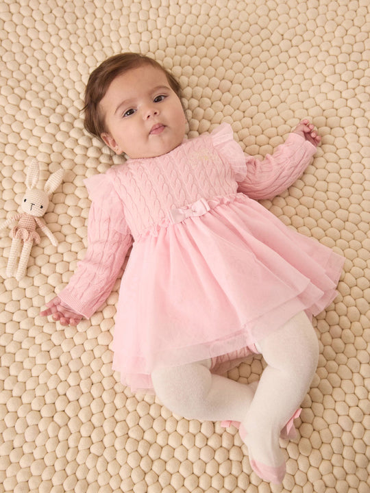 Baker by Ted Baker 2 Piece Pink Knitted Mesh Dresses & Tights Set