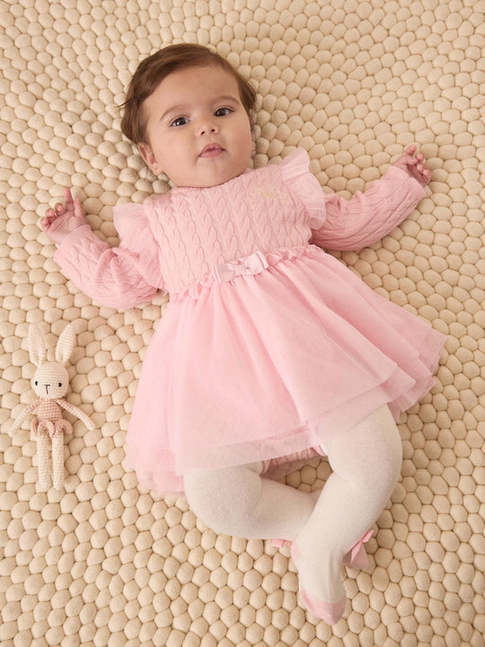 Baker by Ted Baker 2 Piece Pink Knitted Mesh Dresses & Tights Set