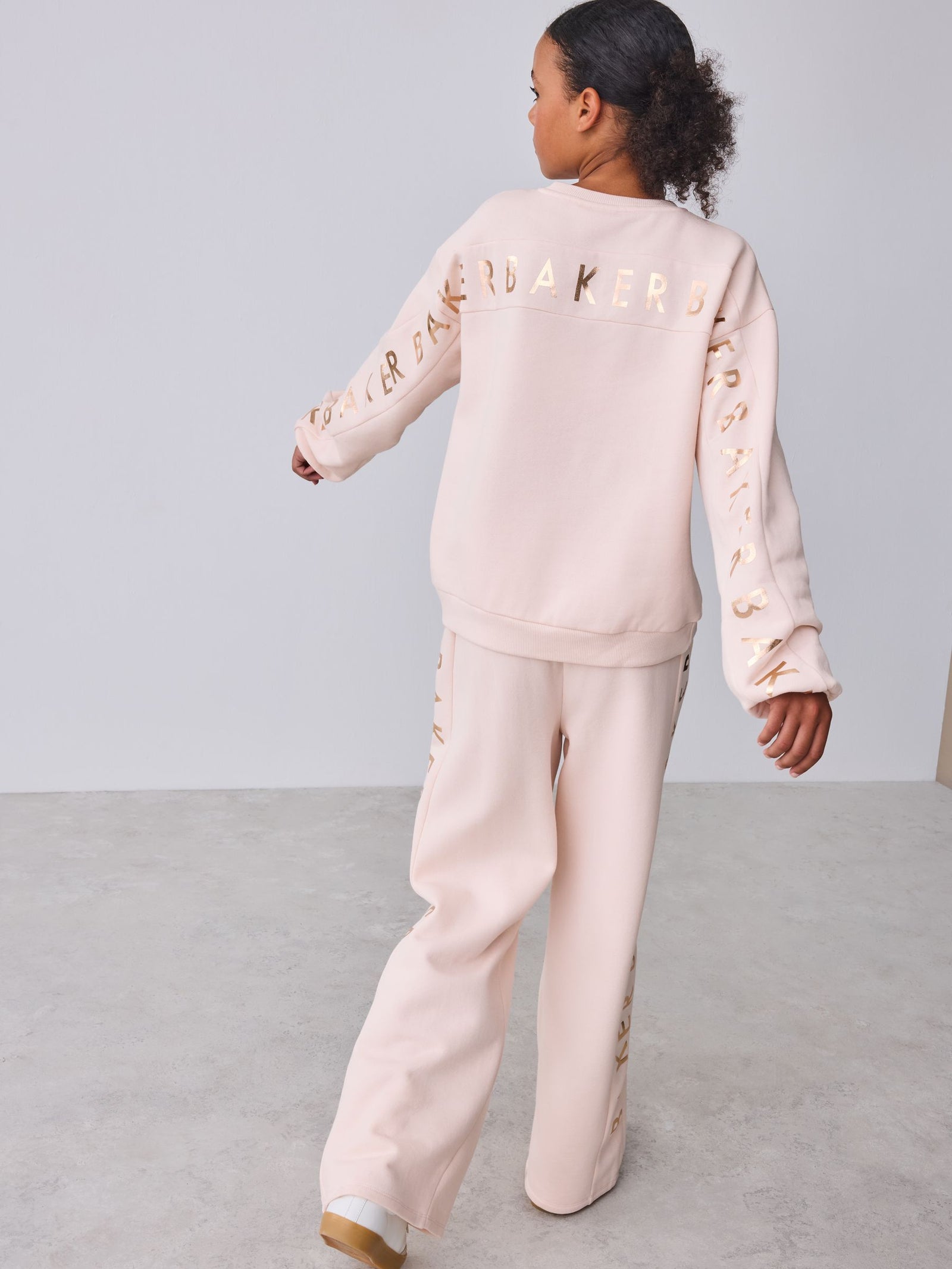 Baker by Ted Baker Pink 2 Piece Metallic Side Graphic Sweat & Wide Leg Joggers Set