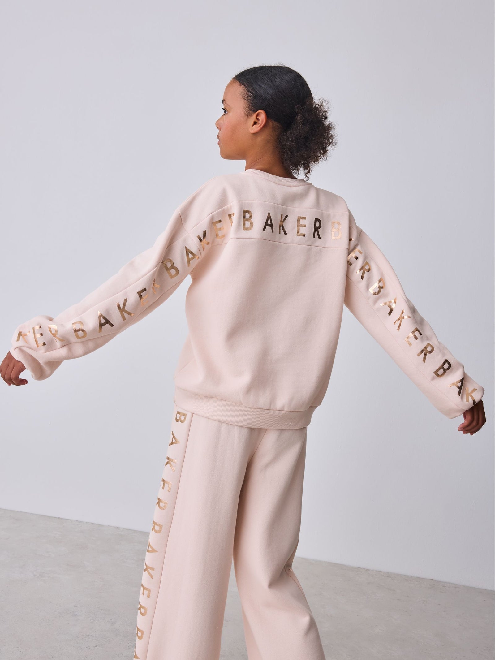 Baker by Ted Baker Pink 2 Piece Metallic Side Graphic Sweat & Wide Leg Joggers Set