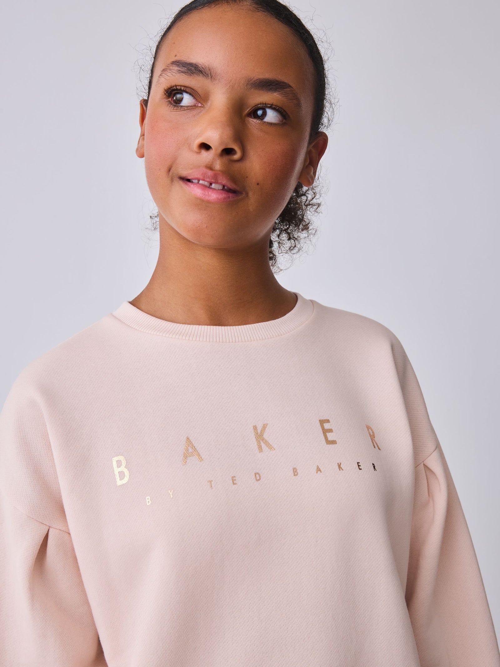 Baker by Ted Baker Pink 2 Piece Metallic Side Graphic Sweat & Wide Leg Joggers Set