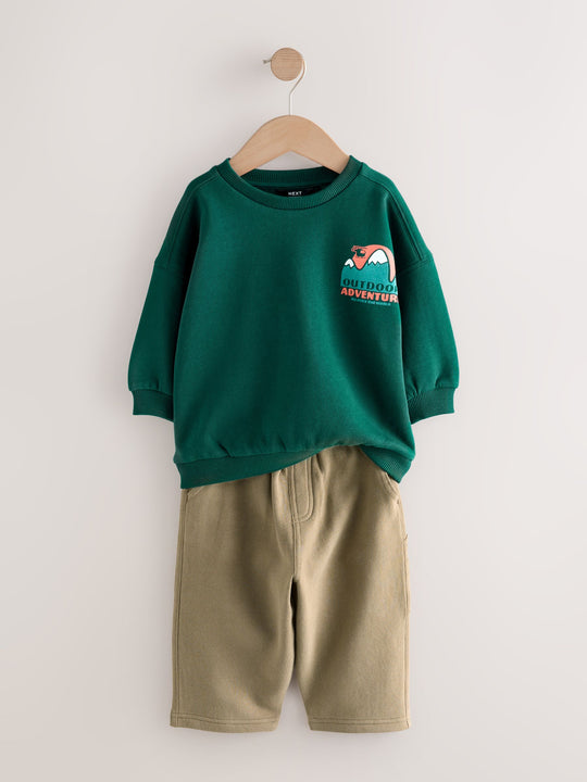 Green Sweatshirt and Utility Joggers Set (3mths-7yrs)