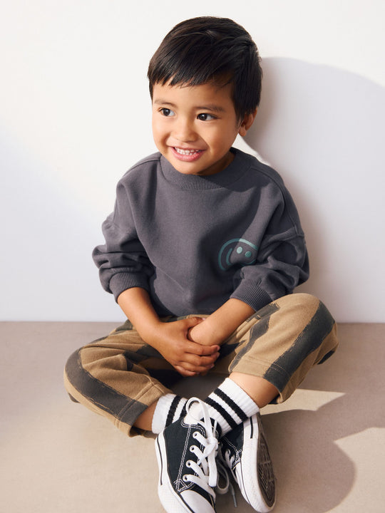 Black/Brown Single Sweatshirt And Stripe Joggers Set (3mths-7yrs)