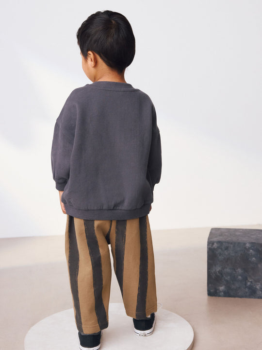 Black/Brown Single Sweatshirt And Stripe Joggers Set (3mths-7yrs)