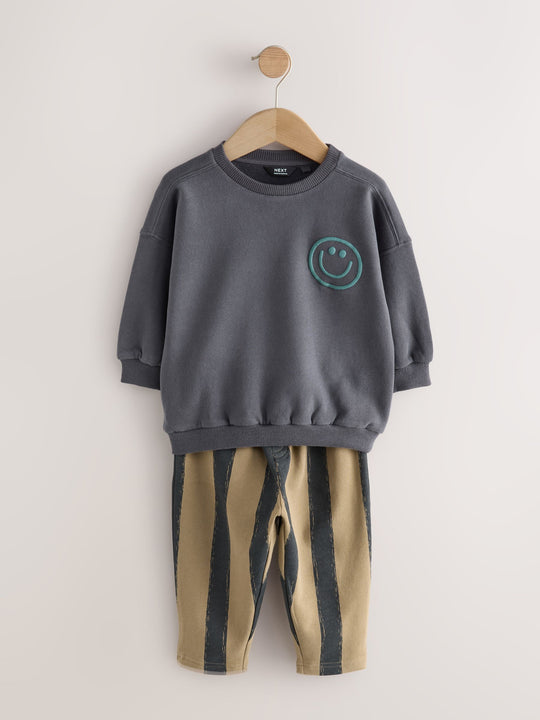 Black/Brown Single Sweatshirt And Stripe Joggers Set (3mths-7yrs)