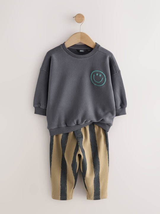 Black/Brown Single Sweatshirt And Stripe Joggers Set (3mths-7yrs)