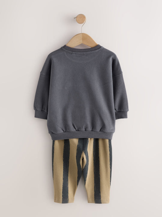Black/Brown Single Sweatshirt And Stripe Joggers Set (3mths-7yrs)