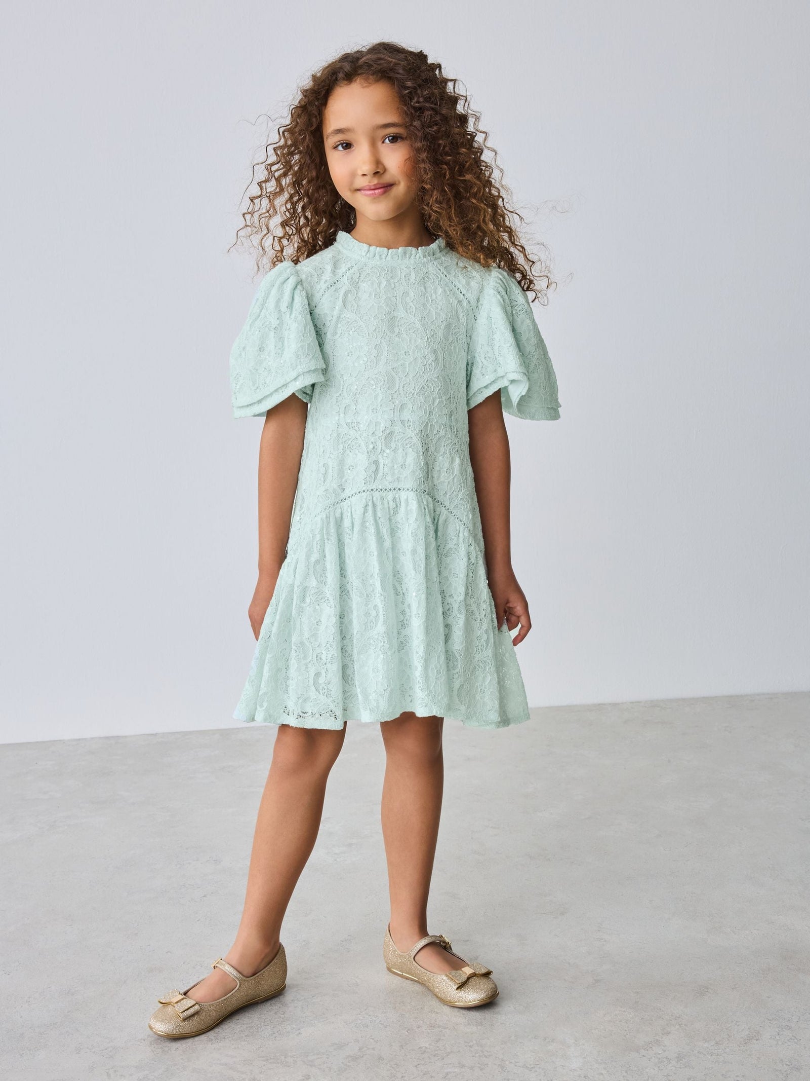 Baker by Ted Baker Red Sequin Lace Angel Sleeve Dress