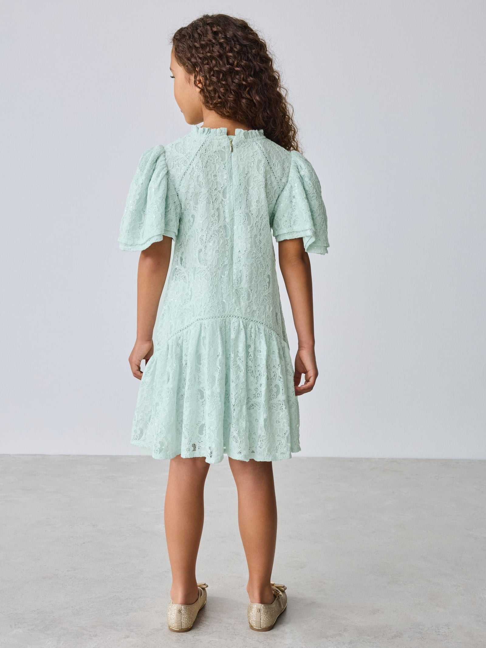 Baker by Ted Baker Red Sequin Lace Angel Sleeve Dress