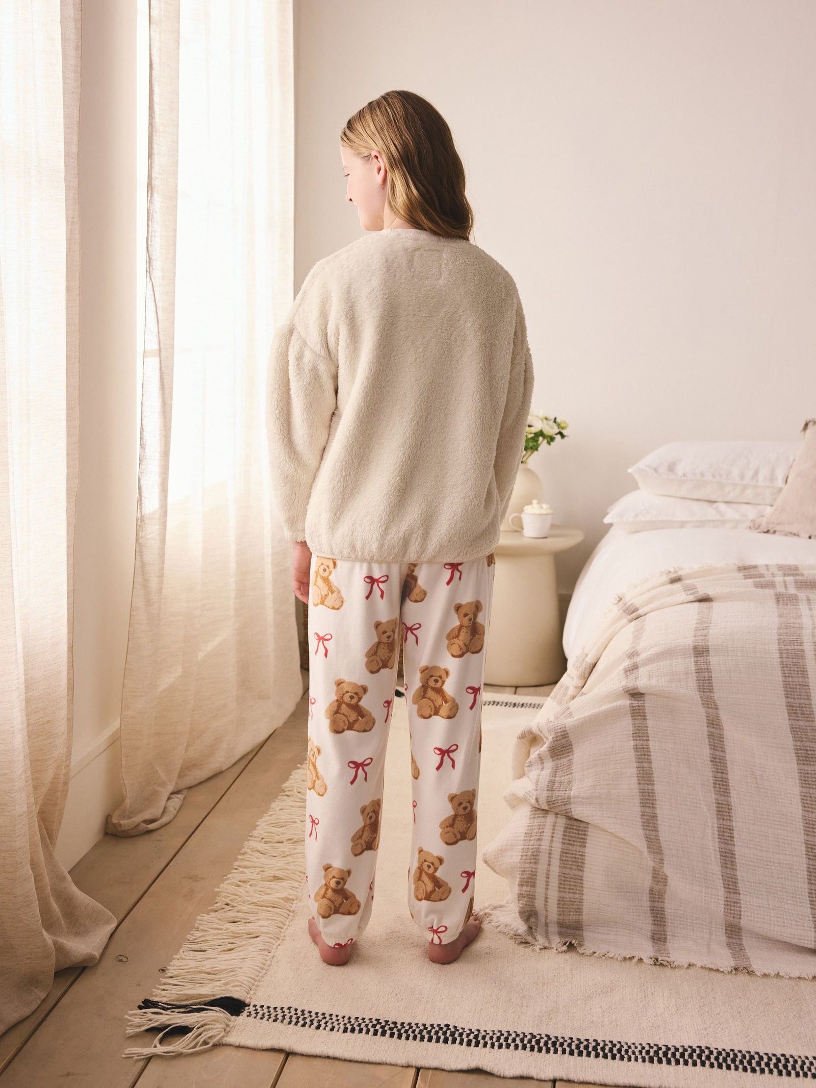 Cream Bear Applique Fleece Pyjamas Set (12mths-16yrs)
