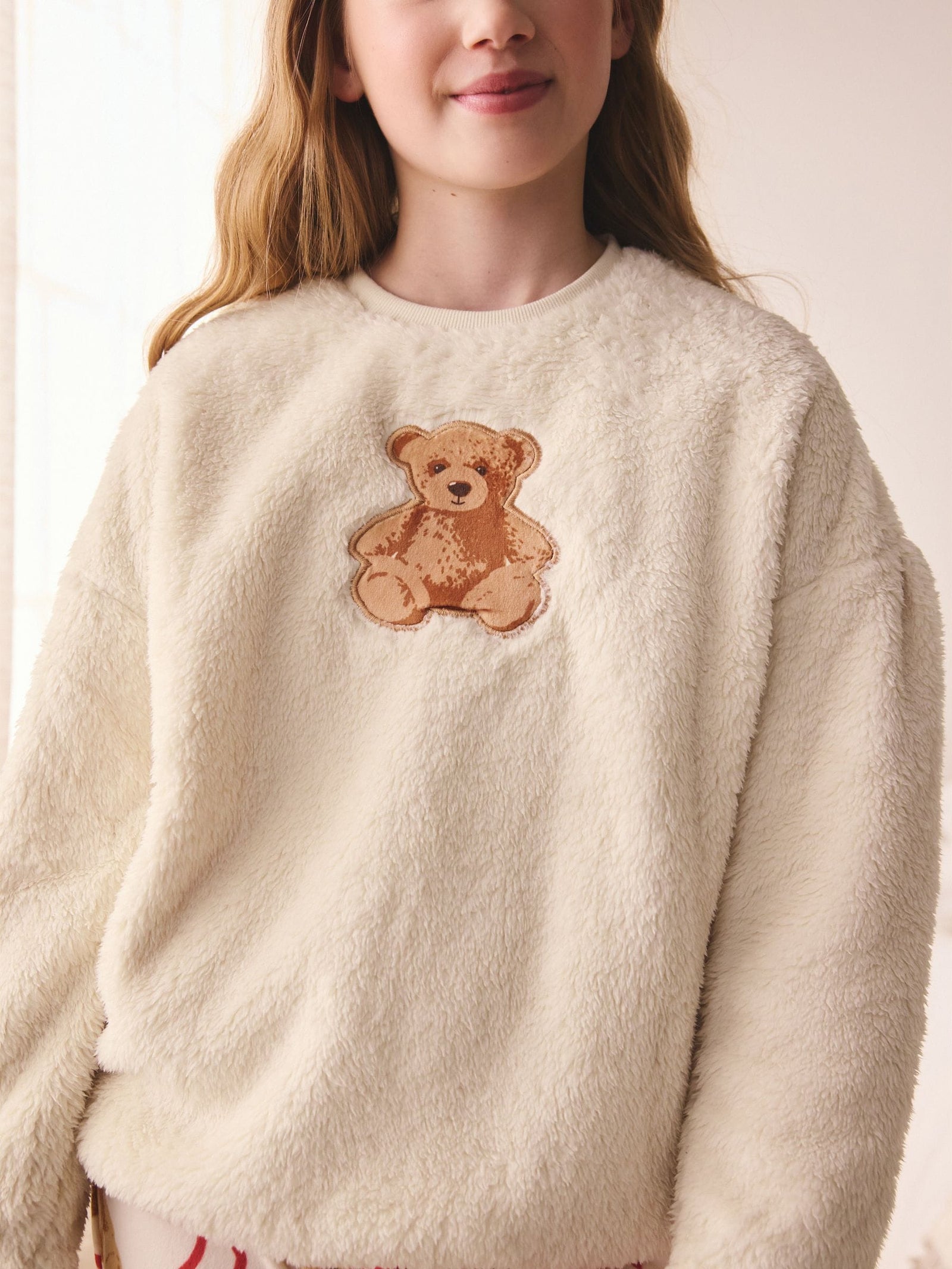 Cream Bear Applique Fleece Pyjamas Set (12mths-16yrs)