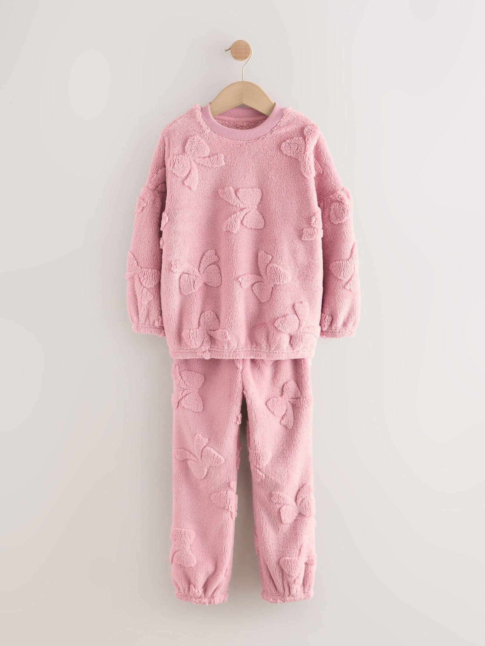 Pink Bow Fleece Jacquard Pyjamas Set 2 Piece (2-16yrs)