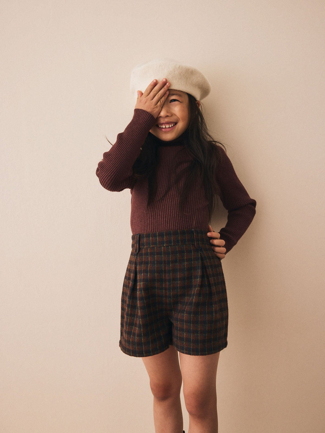 Brown Check Pleat Front Shorts (3-16yrs)
