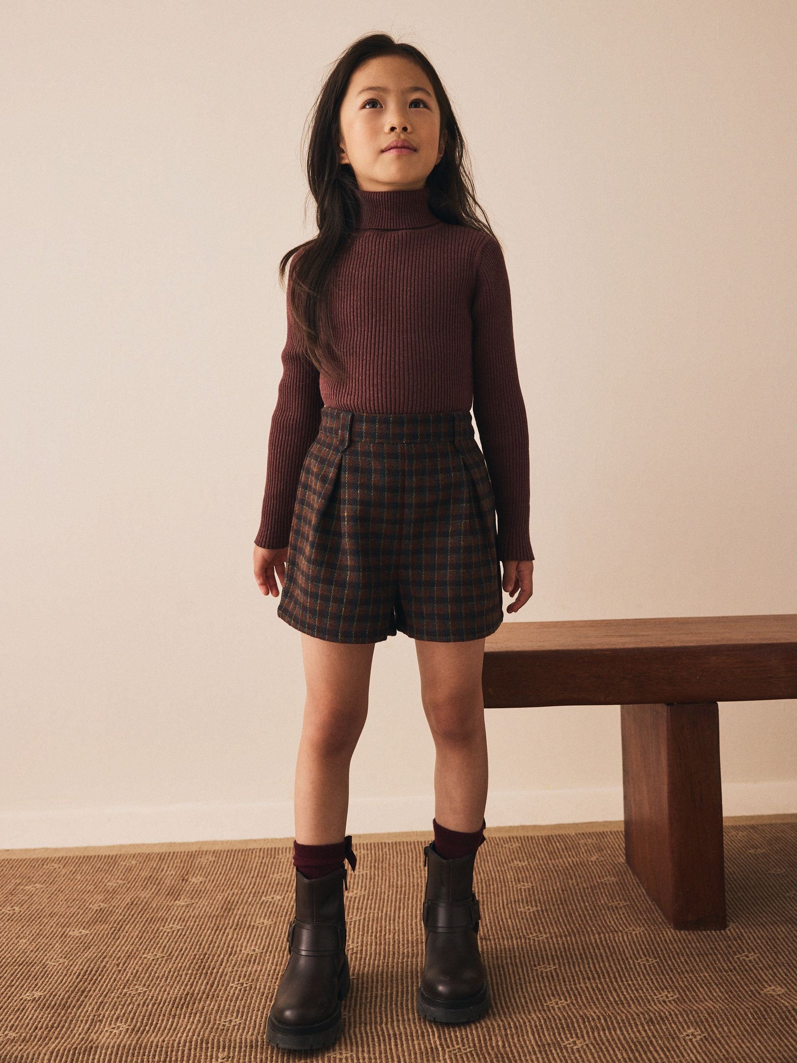 Brown Check Pleat Front Shorts (3-16yrs)