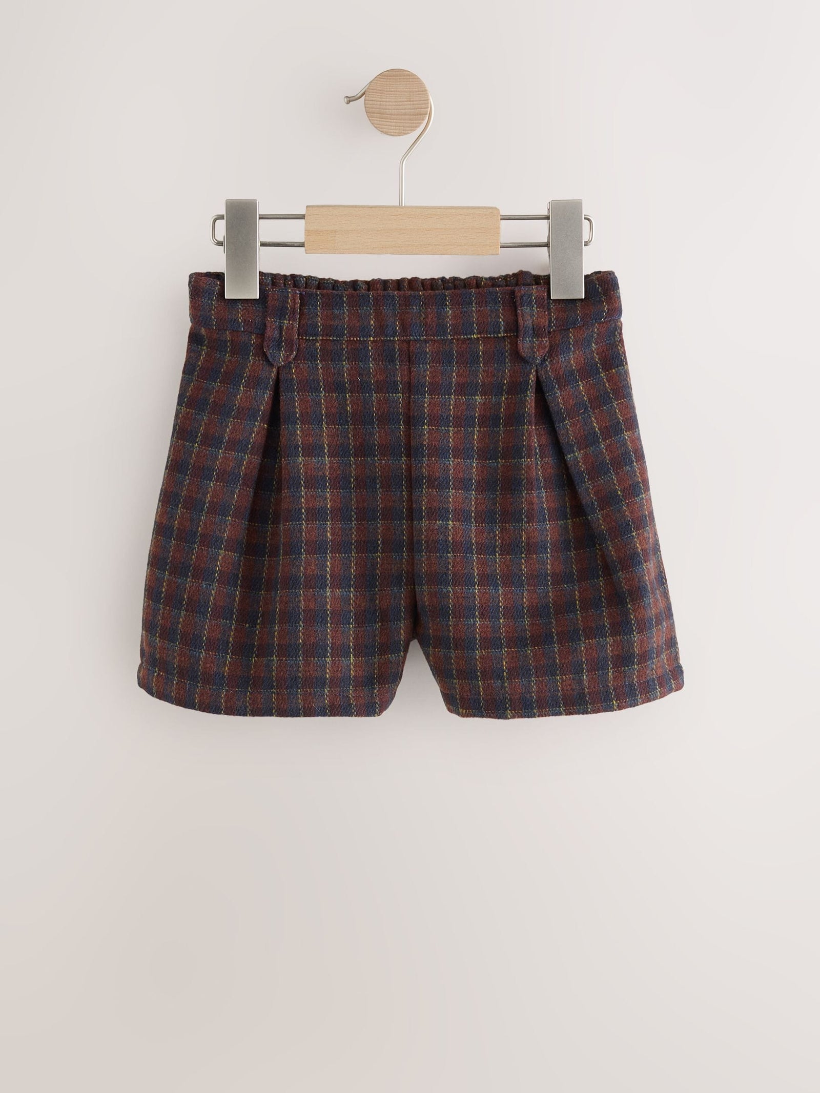 Brown Check Pleat Front Shorts (3-16yrs)