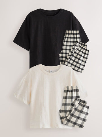 Black/White Woven Check Pyjamas 2 Pack (3-16yrs)