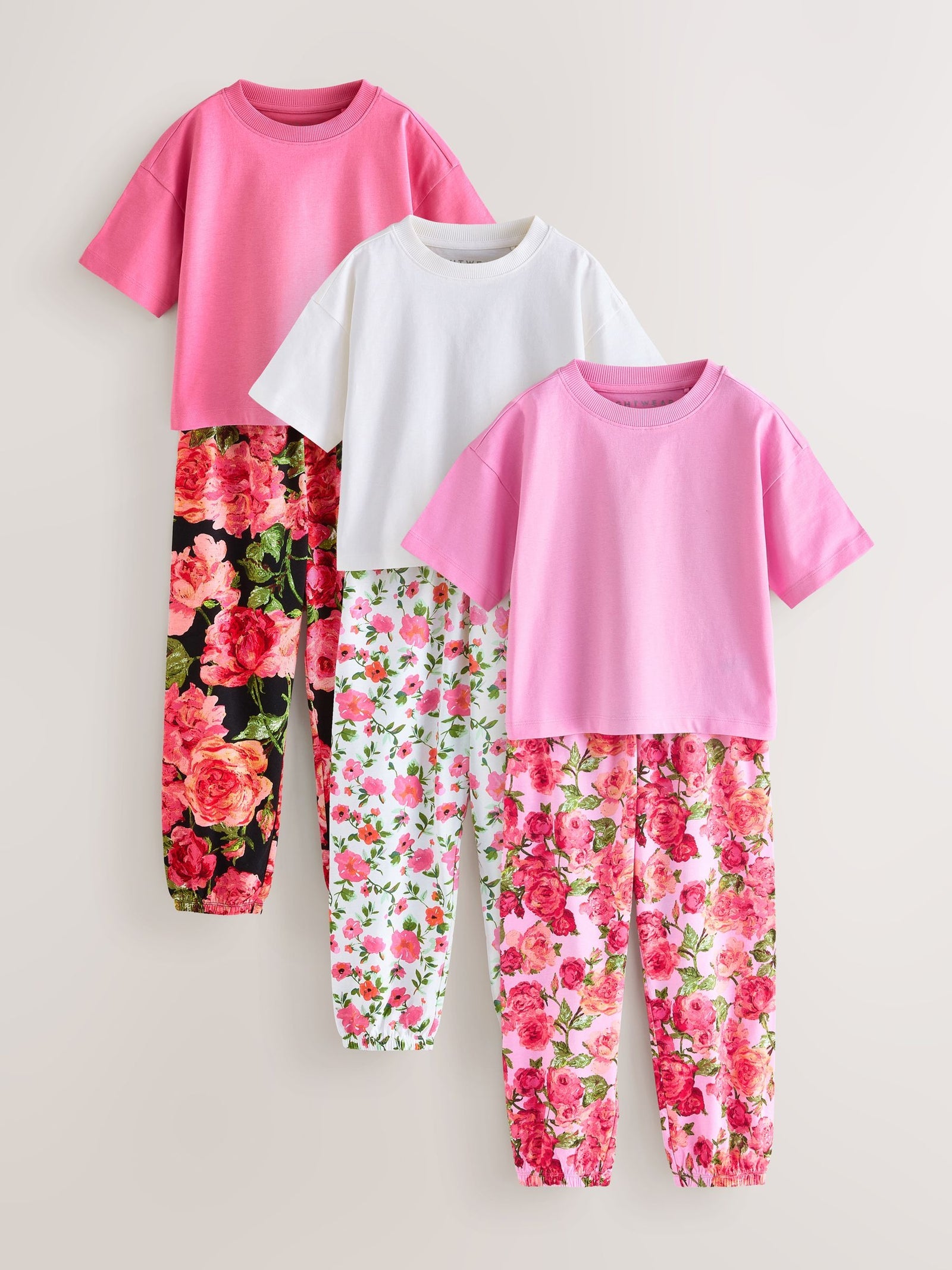 Pink/Black Floral Pyjamas 3 Pack (3-16yrs)