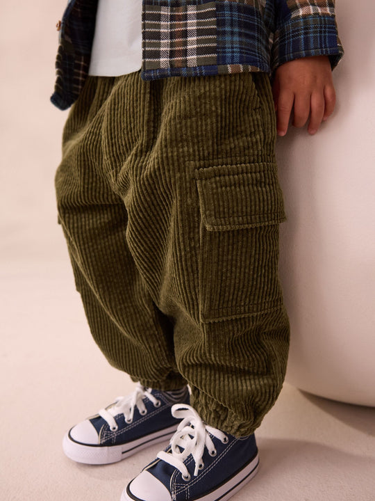 Khaki Green Corduroy Cargo Trousers (3mths-7yrs)