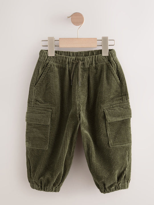 Khaki Green Corduroy Cargo Trousers (3mths-7yrs)