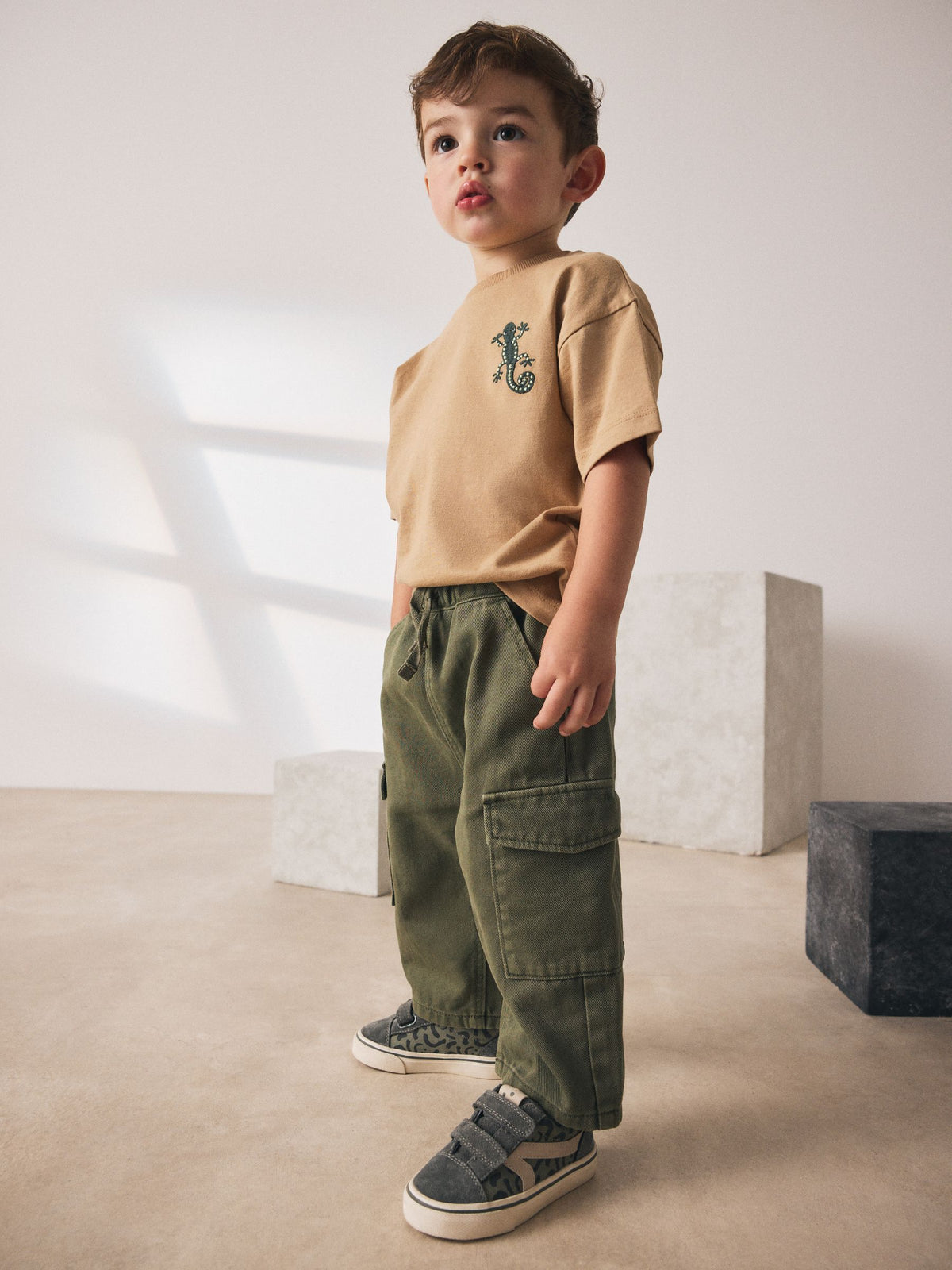 Khaki Green Washed Wide Leg Cargo Trousers (3mths-7yrs)