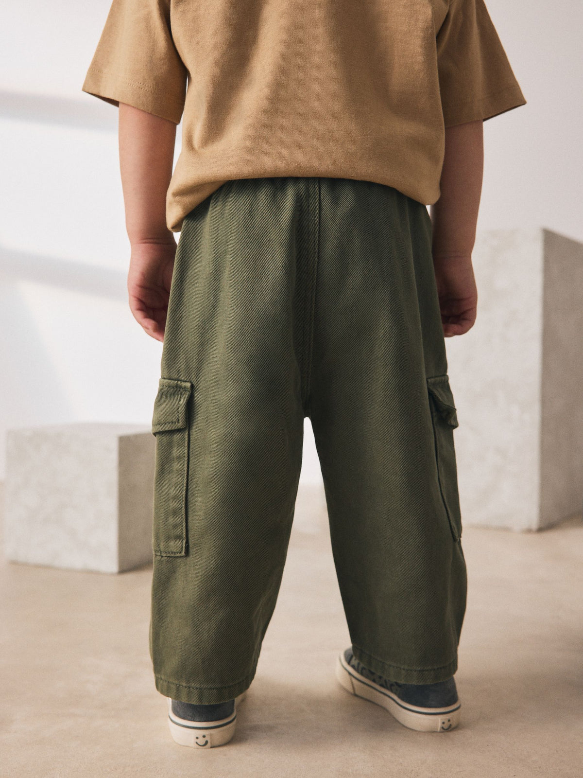 Khaki Green Washed Wide Leg Cargo Trousers (3mths-7yrs)