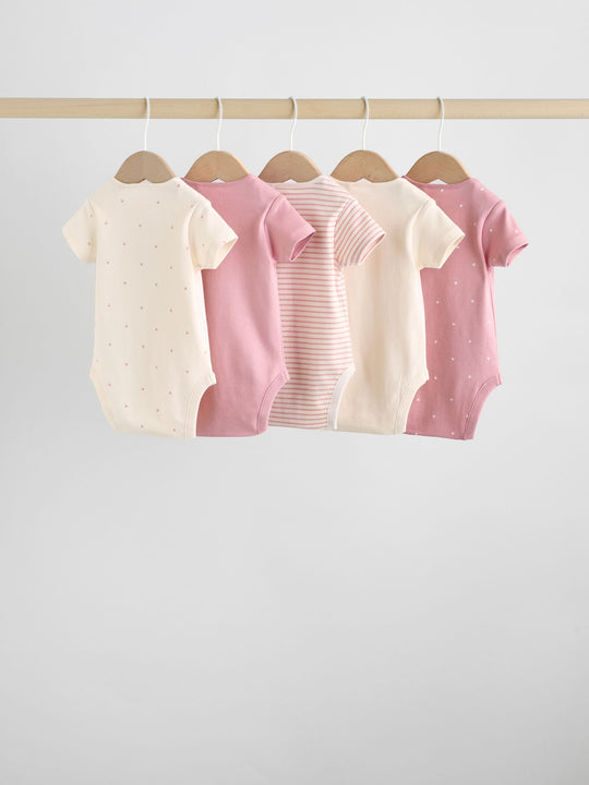 Pink Heart Baby Short Sleeve Bodysuits 5 Pack