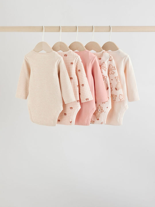 Neutral Bear Long Sleeve Baby Bodysuits 5 Pack