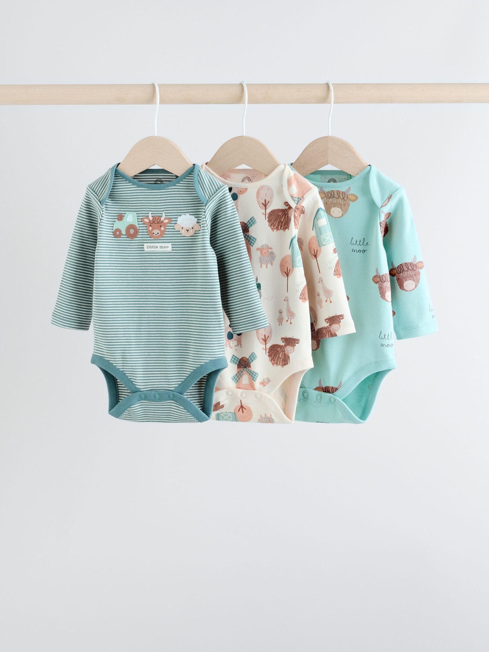 Blue Hamish Long Sleeve Bodysuits 3 Pack