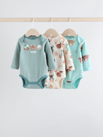 Blue Hamish Long Sleeve Bodysuits 3 Pack