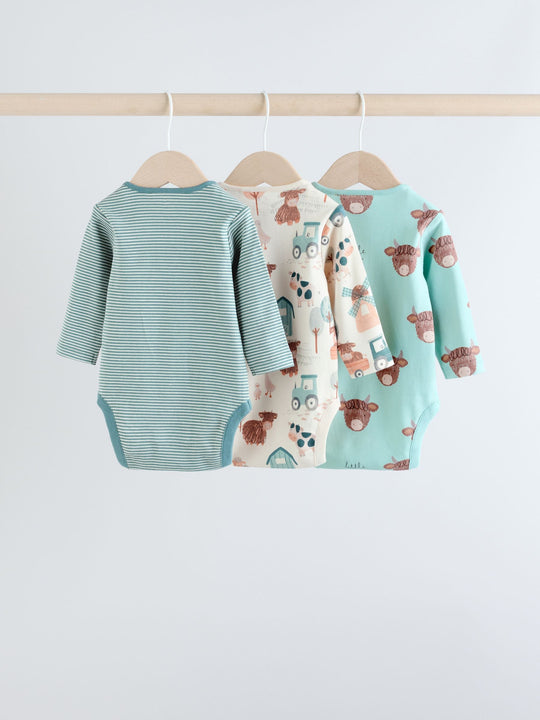 Blue Hamish Long Sleeve Bodysuits 3 Pack