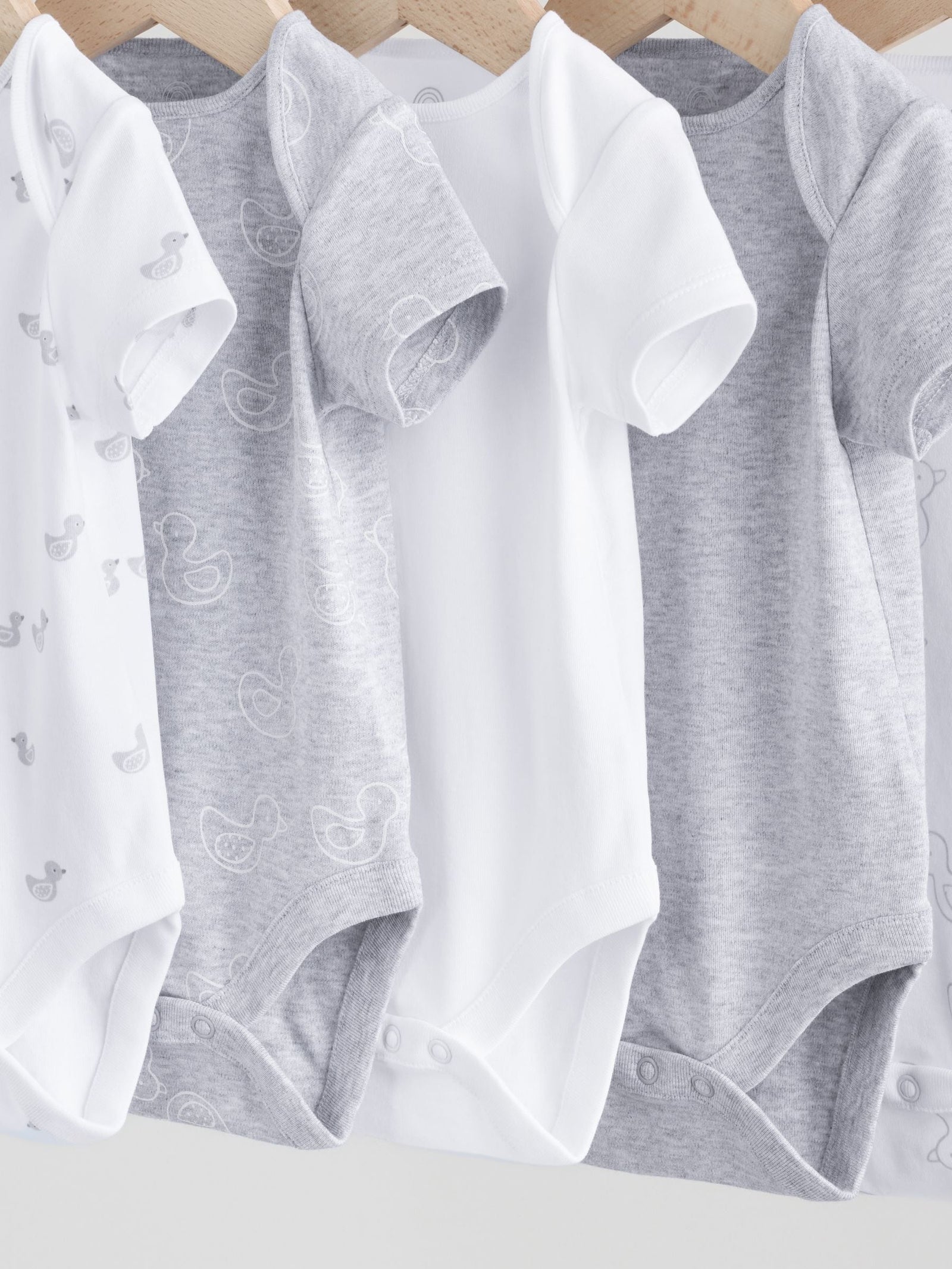 Grey Baby Short Sleeved Bodysuits 5 Pack