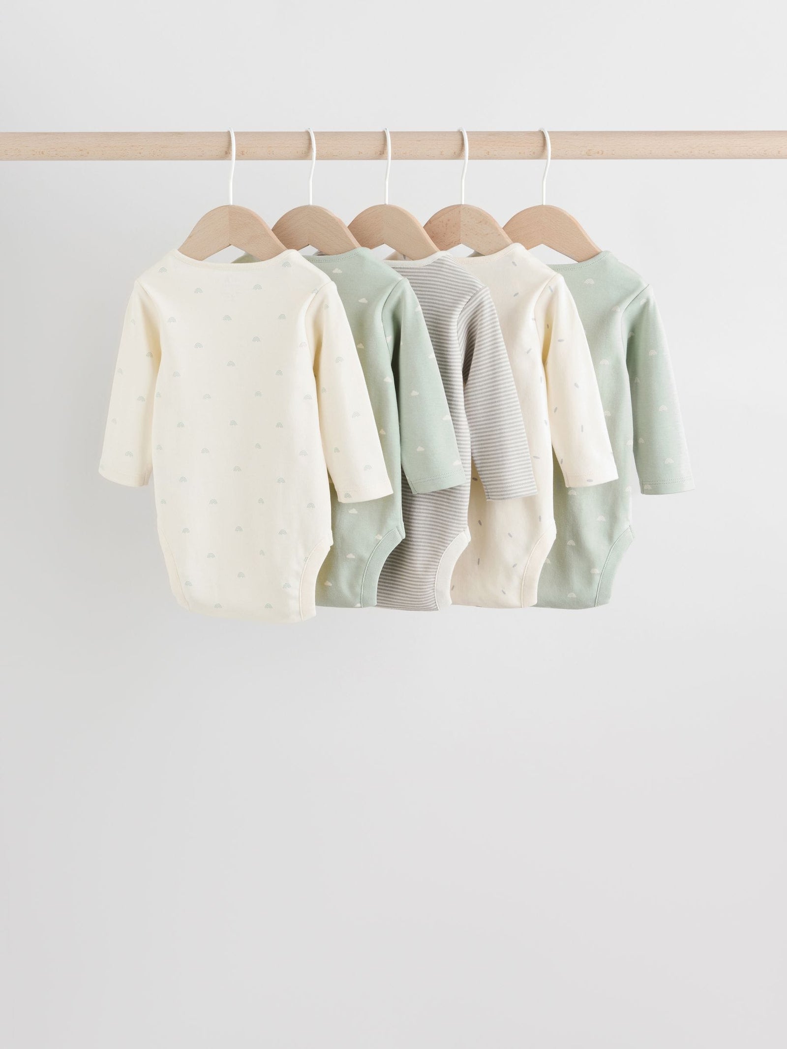 Sage Green Baby Long Sleeve Bodysuits 5 Pack