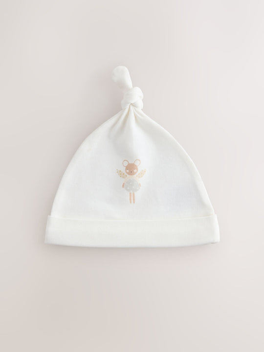 Ecru Fairy Mouse 3 Pack Tie Top Baby Beanies (0-12mths)