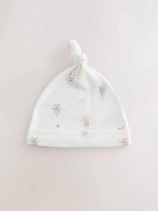Ecru Fairy Mouse 3 Pack Tie Top Baby Beanies (0-12mths)