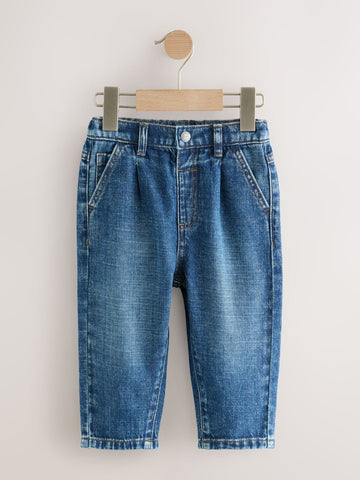 Mid Blue Denim Loose Fit Pleat Front Jeans (3mths-7yrs)