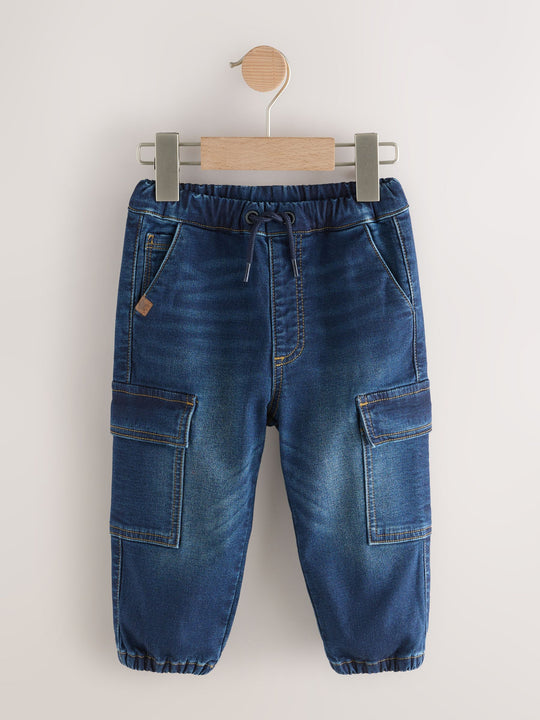 Dark Blue Barrel Leg Comfort Stretch Wide Cargo Jeans (3mths-7yrs)