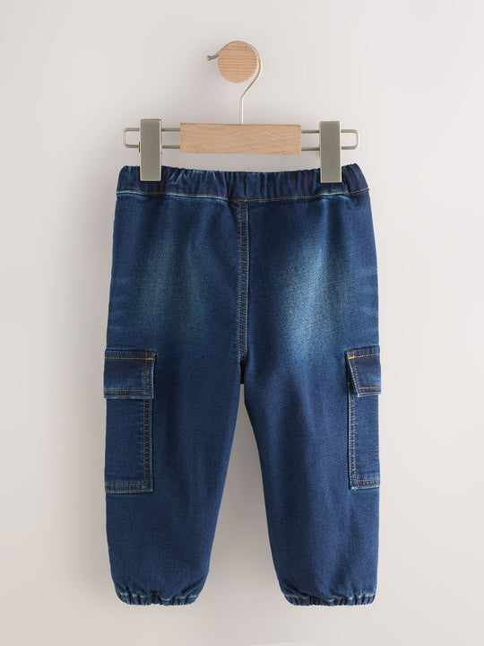 Dark Blue Barrel Leg Comfort Stretch Wide Cargo Jeans (3mths-7yrs)
